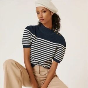 Anthropologie MAEVE Puff-Sleeve Breton Sweater Tee Sailor Stripe Nautical XS/S